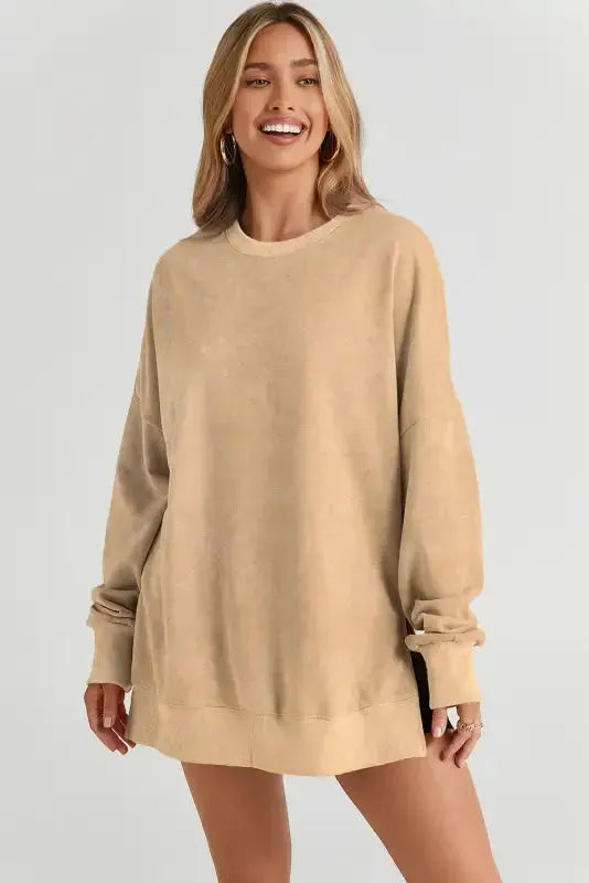 Leopard Patchwork Bishop Sleeve Slit Sweatshirt - Fashionfitz