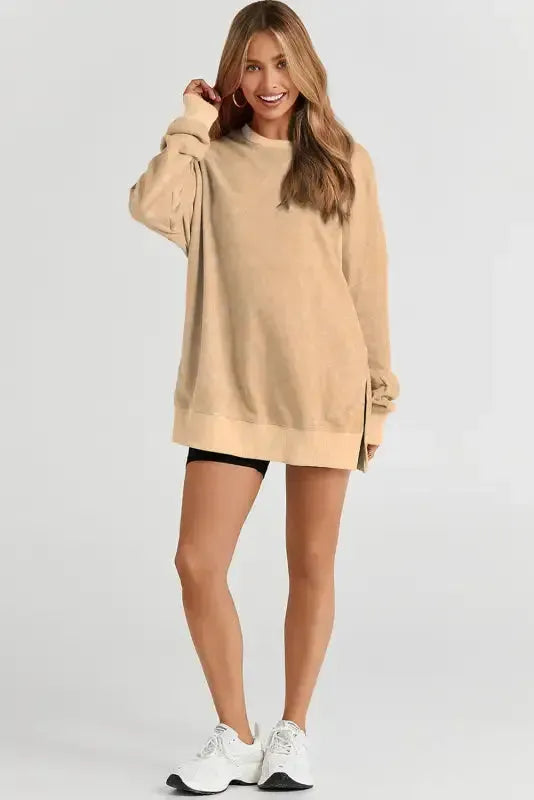 Leopard Patchwork Bishop Sleeve Slit Sweatshirt - Fashionfitz