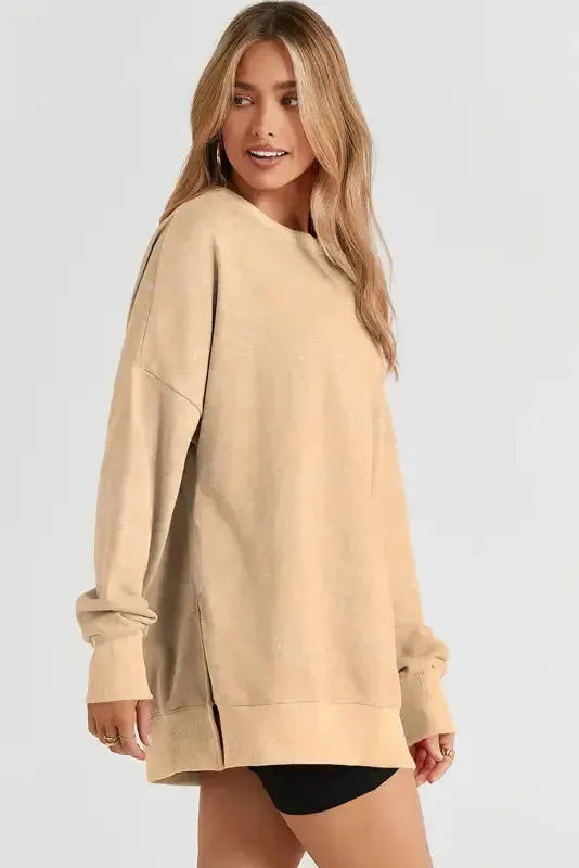 Leopard Patchwork Bishop Sleeve Slit Sweatshirt - Fashionfitz