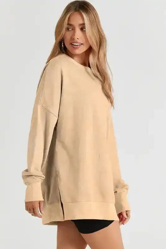 Leopard Patchwork Bishop Sleeve Slit Sweatshirt - Fashionfitz