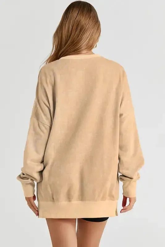 Leopard Patchwork Bishop Sleeve Slit Sweatshirt - Fashionfitz