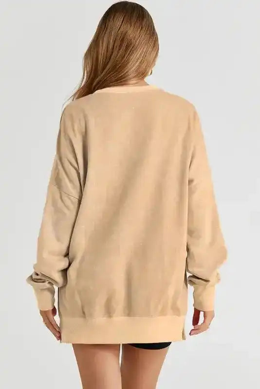 Leopard Patchwork Bishop Sleeve Slit Sweatshirt - Fashionfitz