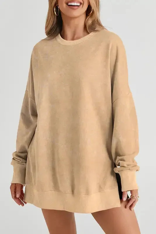 Leopard Patchwork Bishop Sleeve Slit Sweatshirt - Fashionfitz