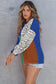 Leopard patchwork color block ribbed long sleeve top - tops