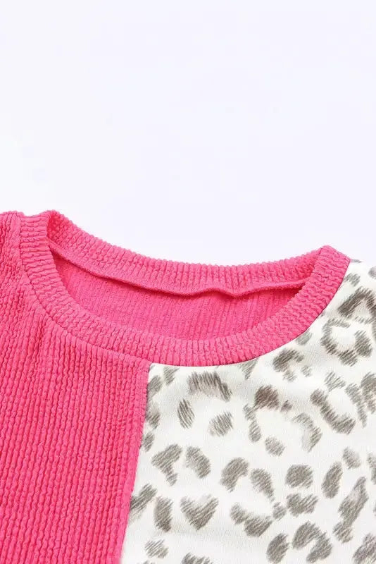 Leopard Patchwork Color Block Ribbed Long Sleeve Top - Fashionfitz