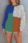 Leopard patchwork color block ribbed long sleeve top - tops