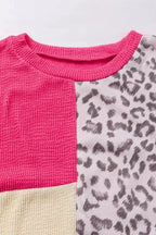 Leopard Patchwork Color Block Ribbed Long Sleeve Top - Fashionfitz