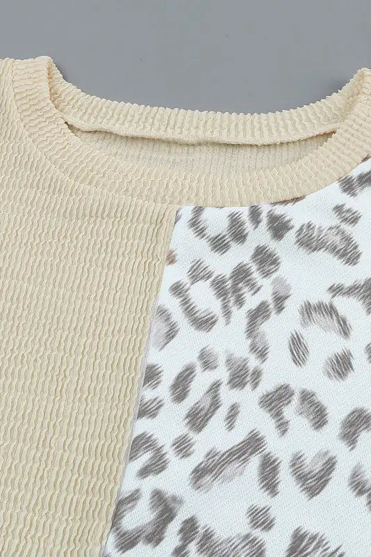 Leopard patchwork color block ribbed long sleeve top - tops