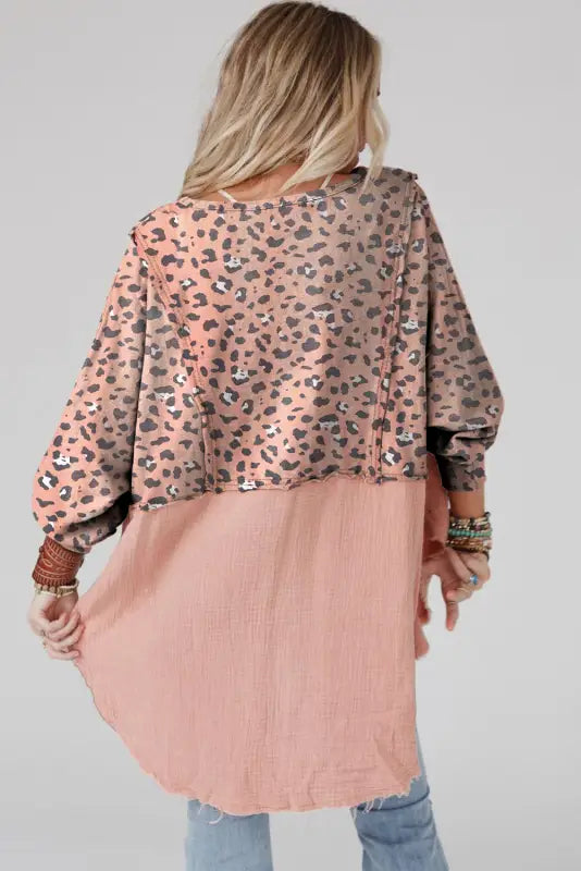 Leopard patchwork oversized blouse