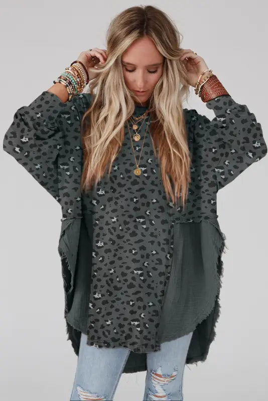 Leopard patchwork oversized blouse