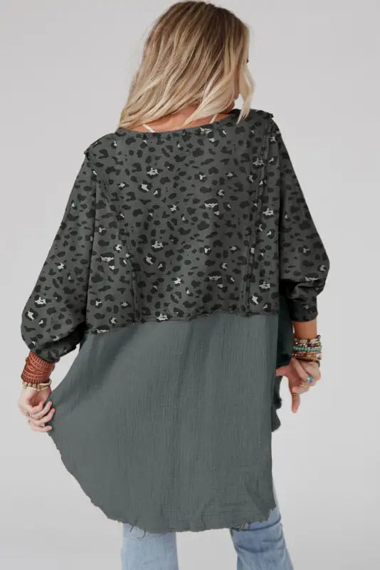 Leopard patchwork oversized blouse