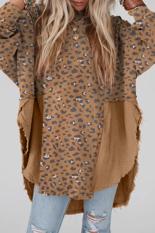 Leopard patchwork oversized blouse