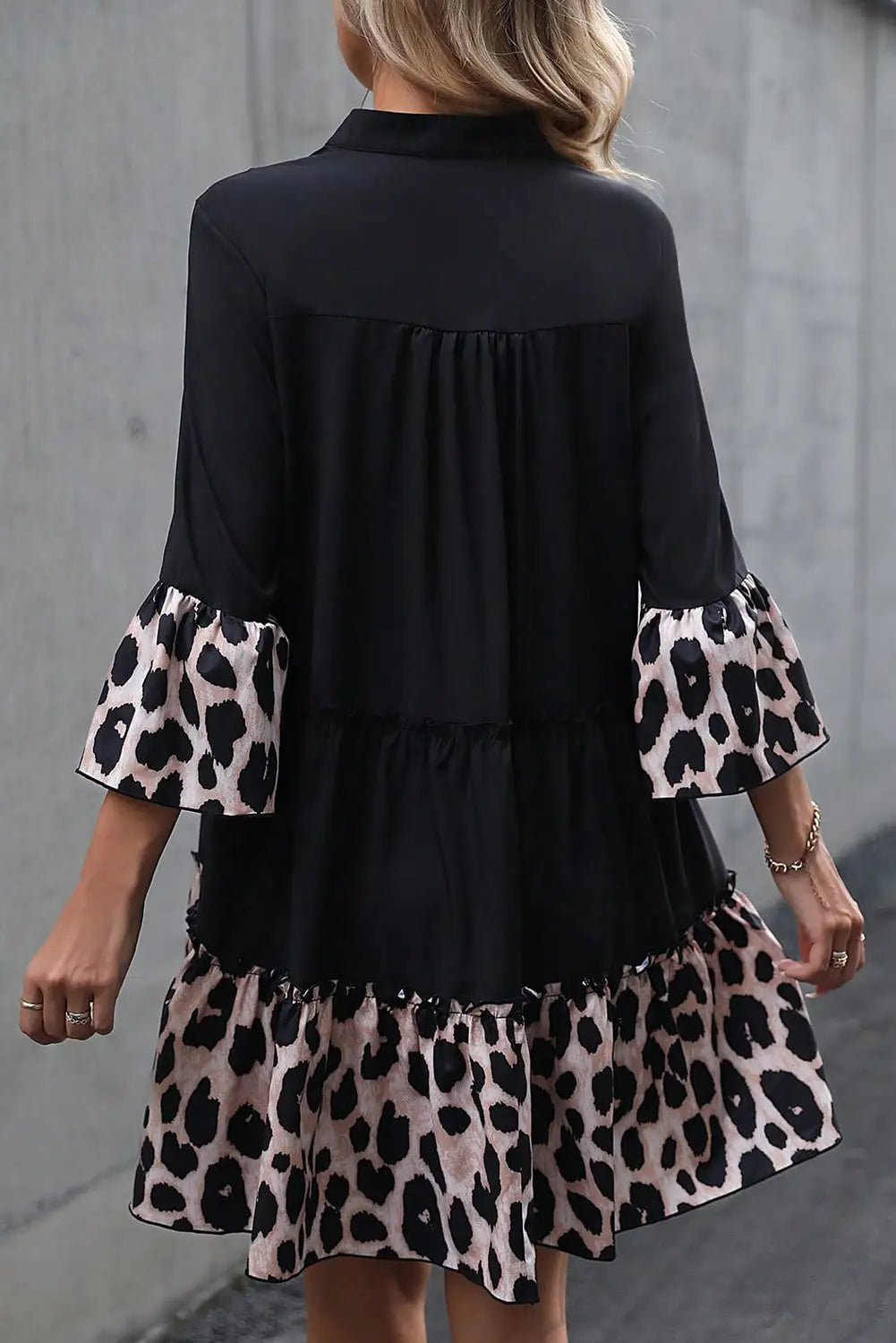 Leopard patchwork ruffle curvy dress - plus size mini dresses