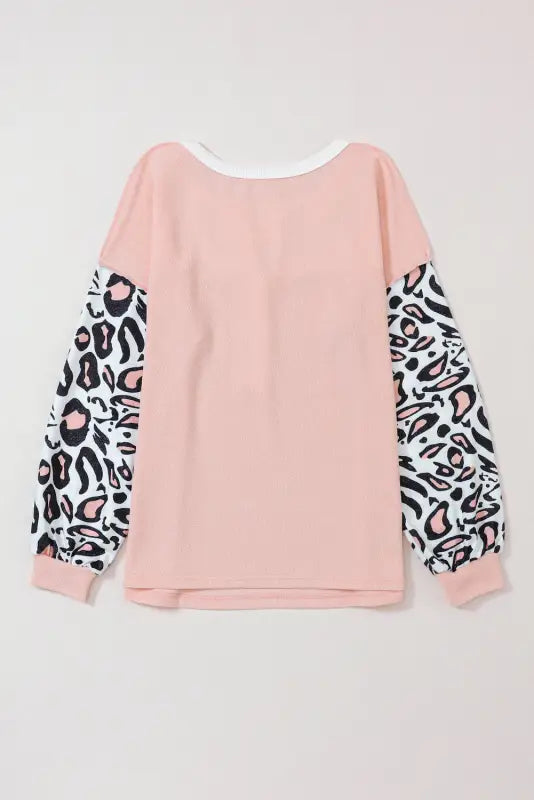 Leopard patchwork waffle knit top - long sleeve tops