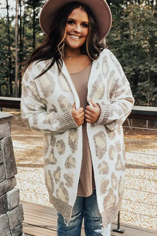 Leopard pattern cardigan - beige plus size - cardigans