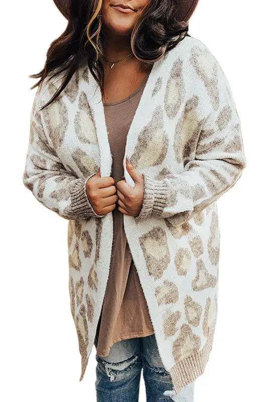 Leopard pattern cardigan - beige plus size - cardigans