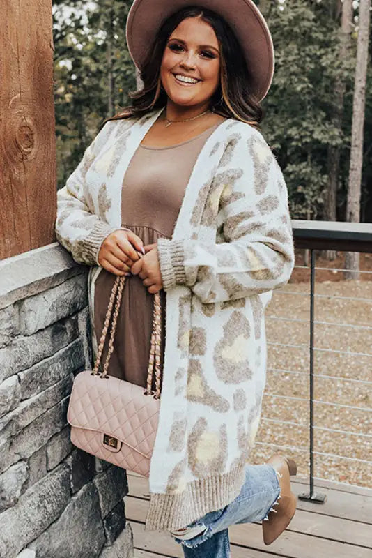 Leopard pattern cardigan - beige plus size - cardigans