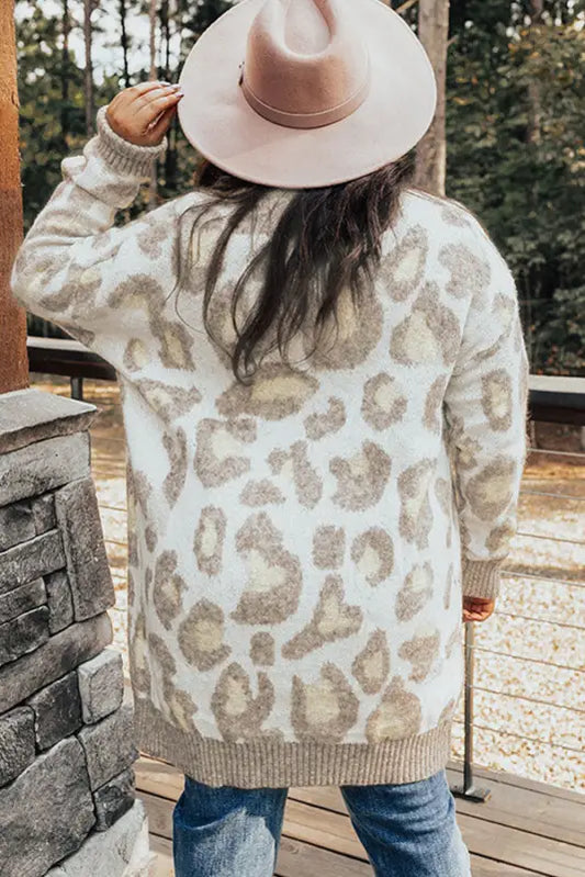 Leopard pattern cardigan - beige plus size - cardigans