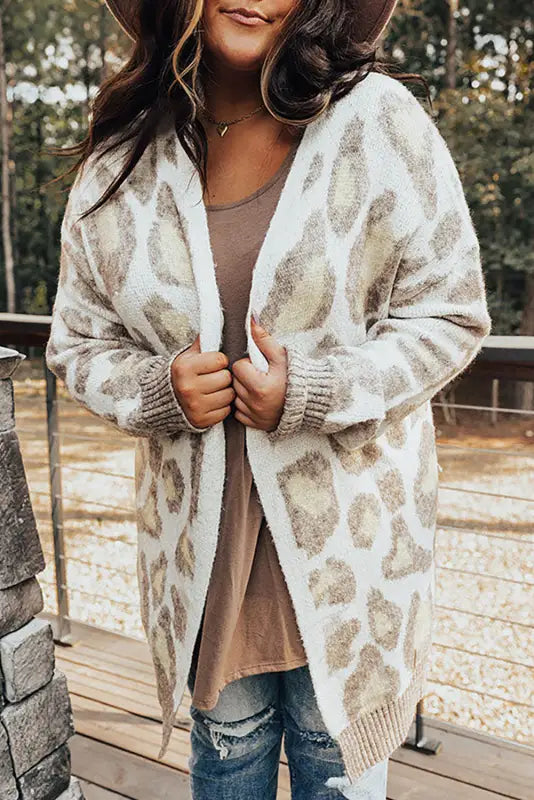 Leopard pattern cardigan - beige plus size - 1x / 42% acrylic + 30% polyester + 28% polyamide - cardigans