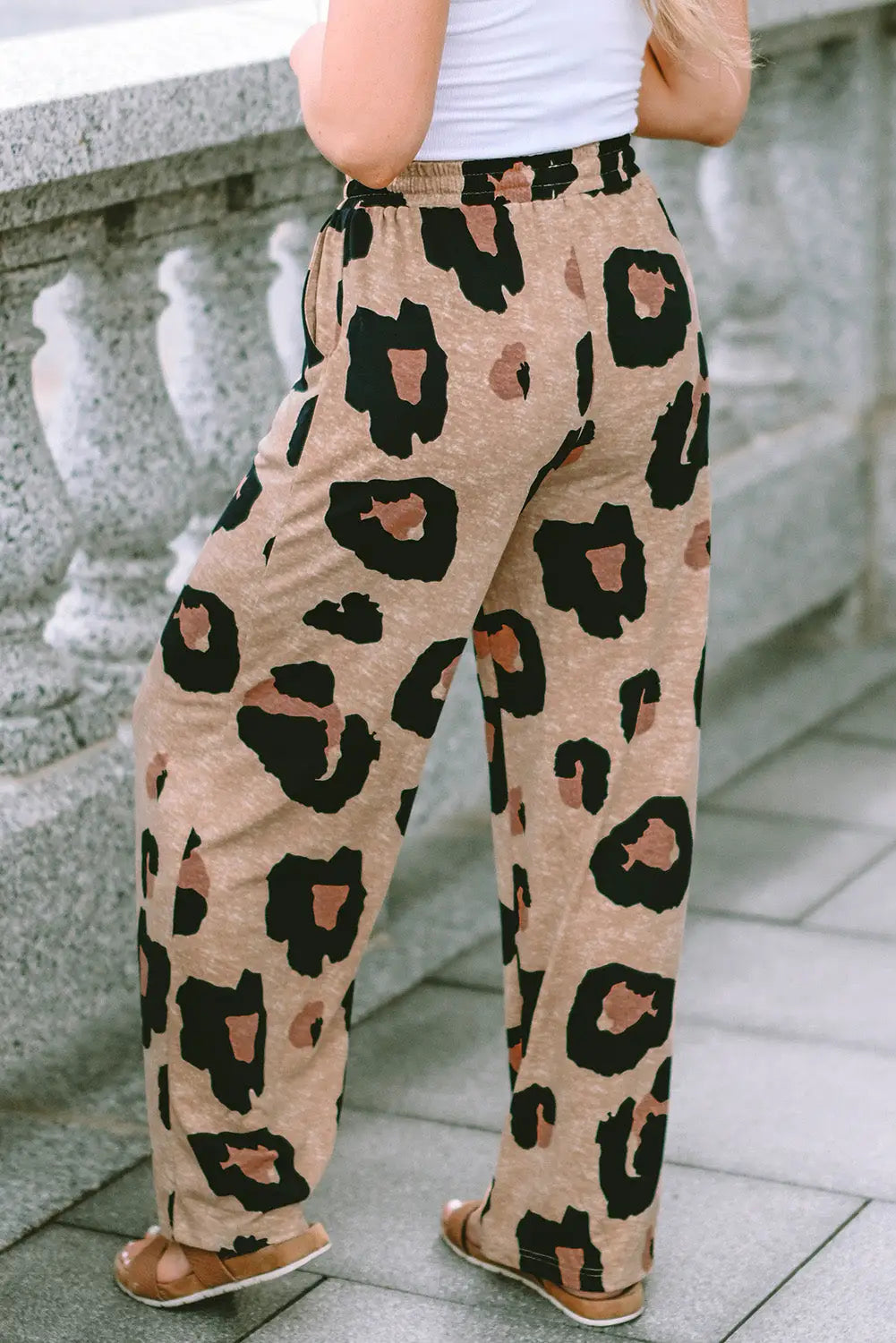 Leopard pocket short sleeve drawstring lounge set - loungewear