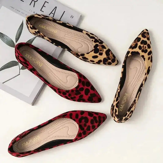 Leopard Pointed Toe Flats - Fashionfitz