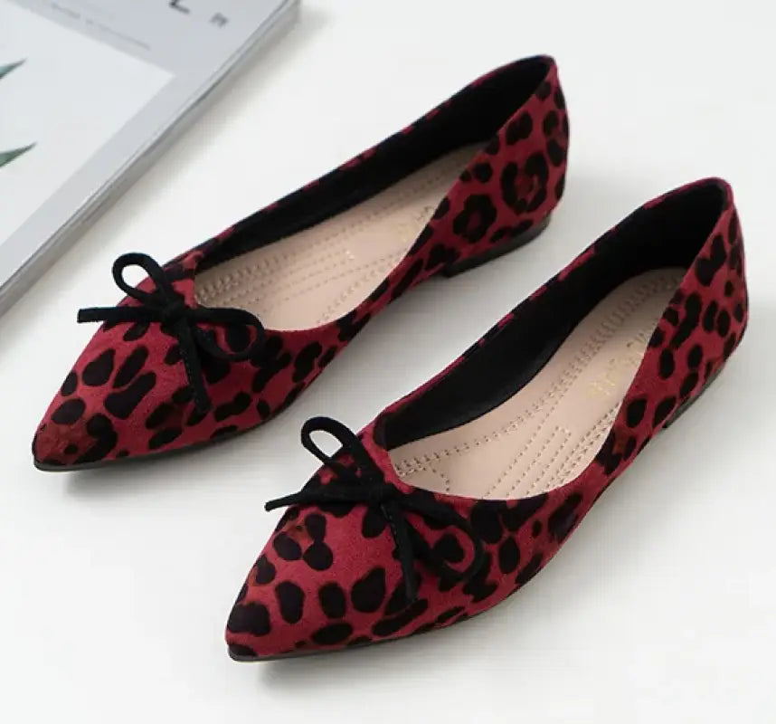 Leopard pointed toe flats - bow wine red / 4.5