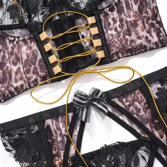 Leopard-print Corset Set with Gold Straps - Fashionfitz