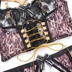Leopard-print Corset Set with Gold Straps - Fashionfitz