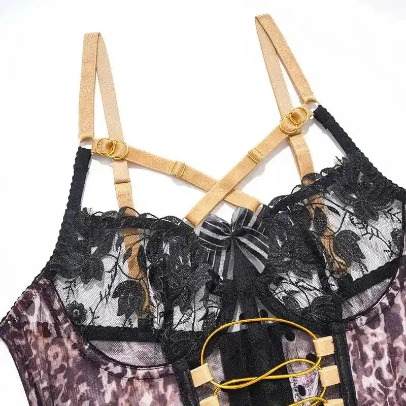 Leopard-print Corset Set with Gold Straps - Fashionfitz