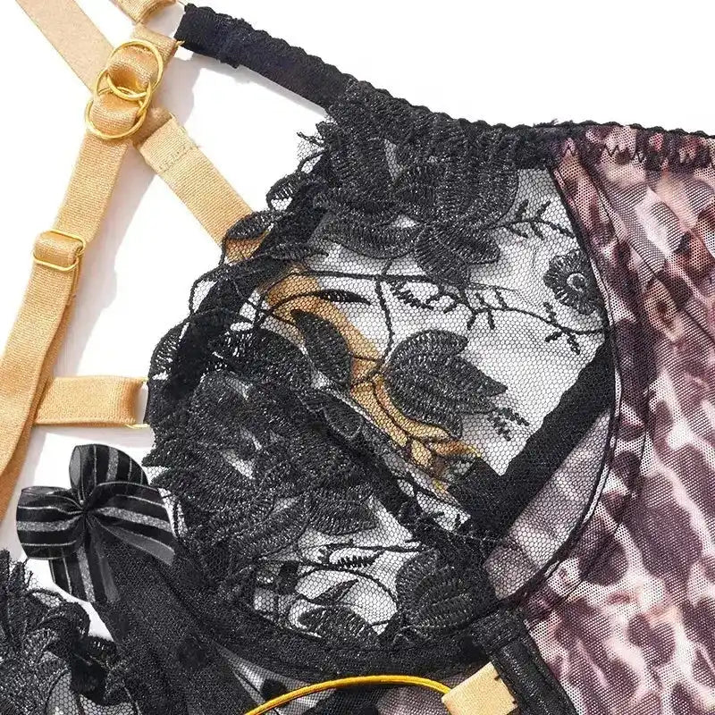 Leopard-print Corset Set with Gold Straps - Fashionfitz