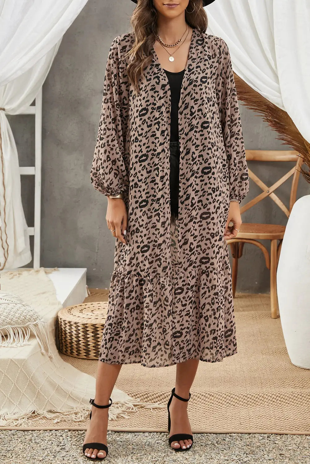 Leopard print duster kimono - s / 100%polyester - outerwear