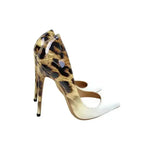 Shop Women's Leopard Print Leather Heels with gradient design and stiletto heel. Bold animal print blends into sleek white leather for a chic finish.