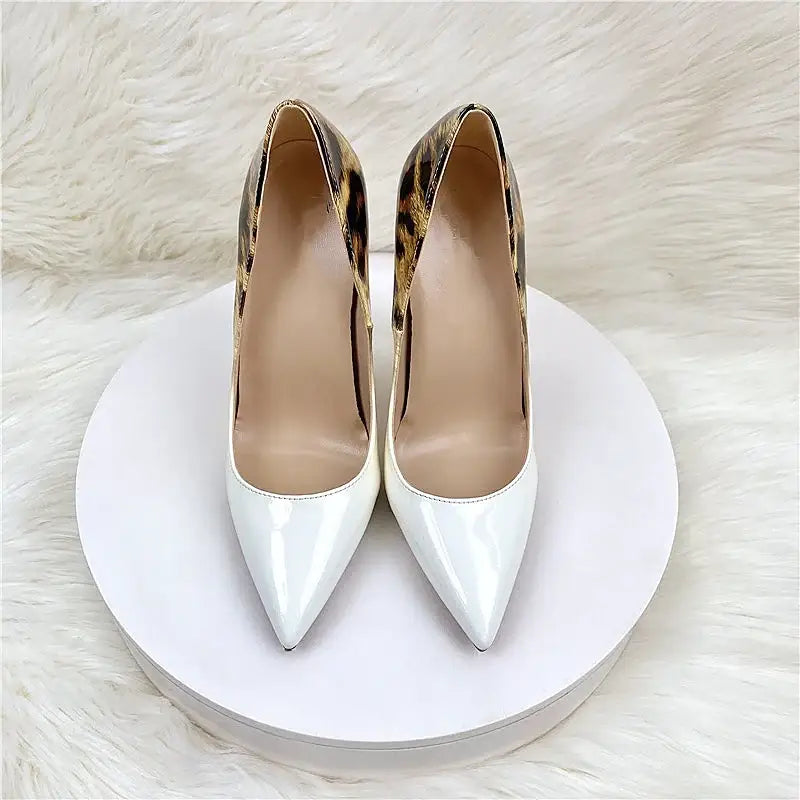 Leopard print gradient leather high heels stiletto shoes - print 8cm / 33 - pumps