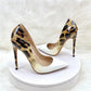 Leopard print gradient leather high heels stiletto shoes - pumps