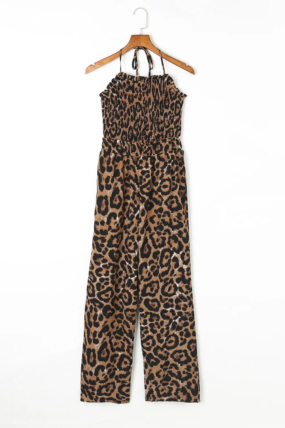 Leopard print halter neck backless wide leg jumpsuit - jumpsuits & rompers