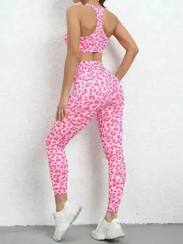Leopard Print Hip Lifting High Waist Activewear Set - Fashionfitz