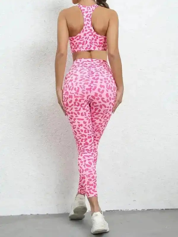 Leopard Print Hip Lifting High Waist Activewear Set - Fashionfitz