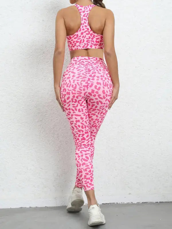 Leopard print hip lifting high waist activewear set - leggings sets