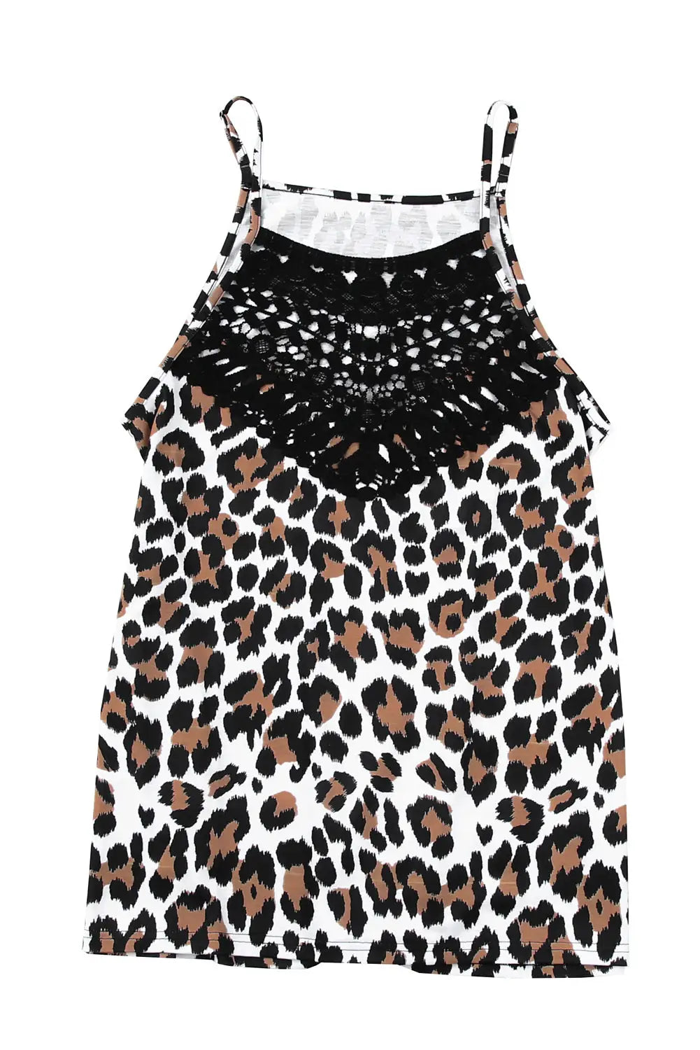 Leopard print lace patchwork spaghetti strap cami top - t-shirts