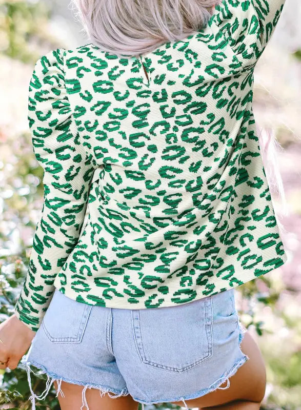 Chic leopard print mock neck top | puff sleeve elegance