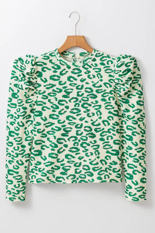 Chic leopard print mock neck top | puff sleeve elegance