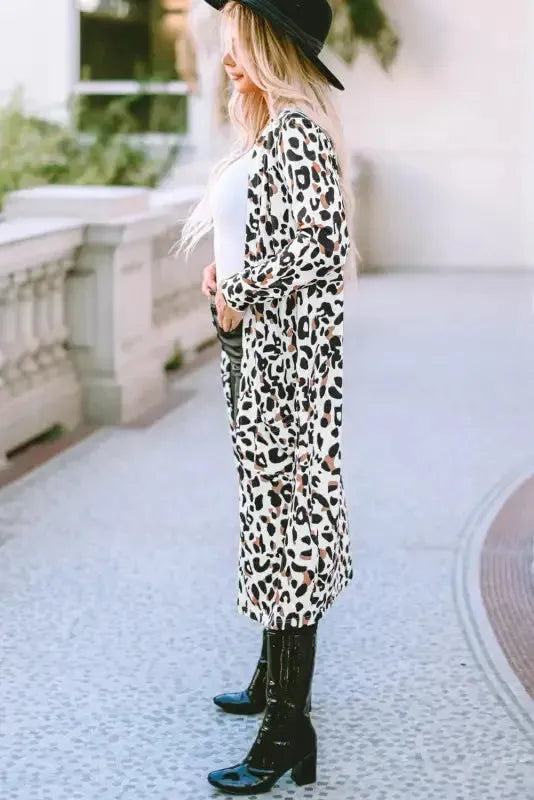 Leopard Print Open Front Duster Cardigan - Fashionfitz