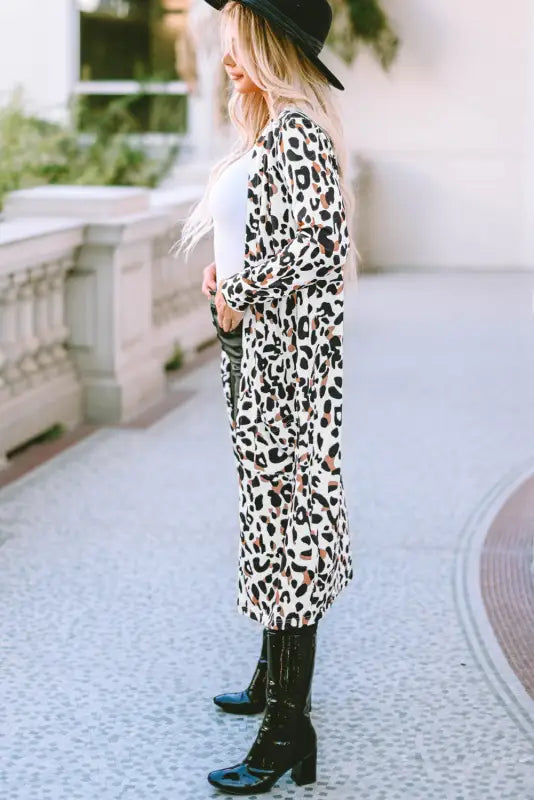 Leopard print open front duster cardigan - cardigans