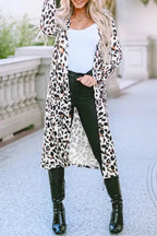 Leopard Print Open Front Duster Cardigan - Fashionfitz