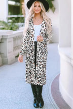 Leopard Print Open Front Duster Cardigan - Fashionfitz