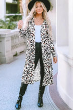 Leopard Print Open Front Duster Cardigan - Fashionfitz