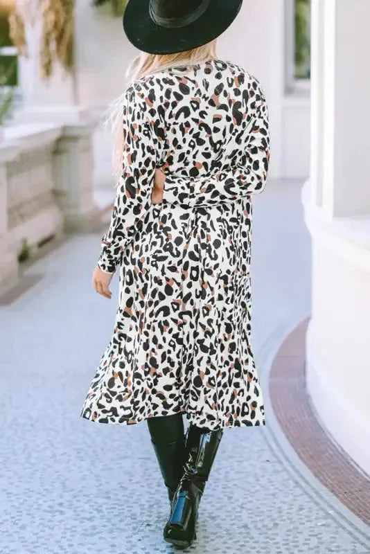 Side view of leopard print duster cardigan showing long open front silhouette Fashionfitz UK