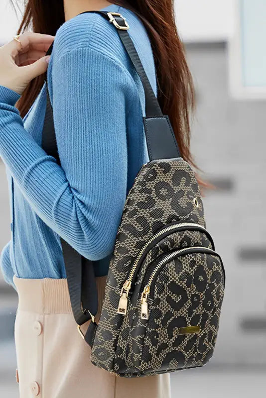 Leopard print pu sling bag - one size / pu leather - crossbody bags