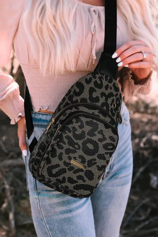 Leopard print pu sling bag - one size / pu leather - crossbody bags