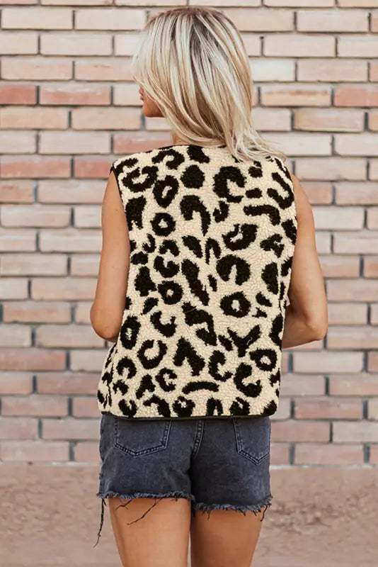 Leopard print sherpa vest coat | thermal vests | fashionfitz